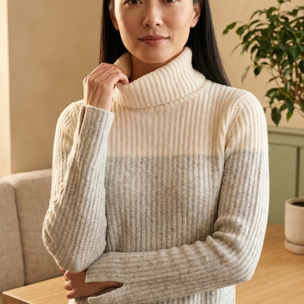 Banana Republic Cream and Gray Cowl Neck Sweater